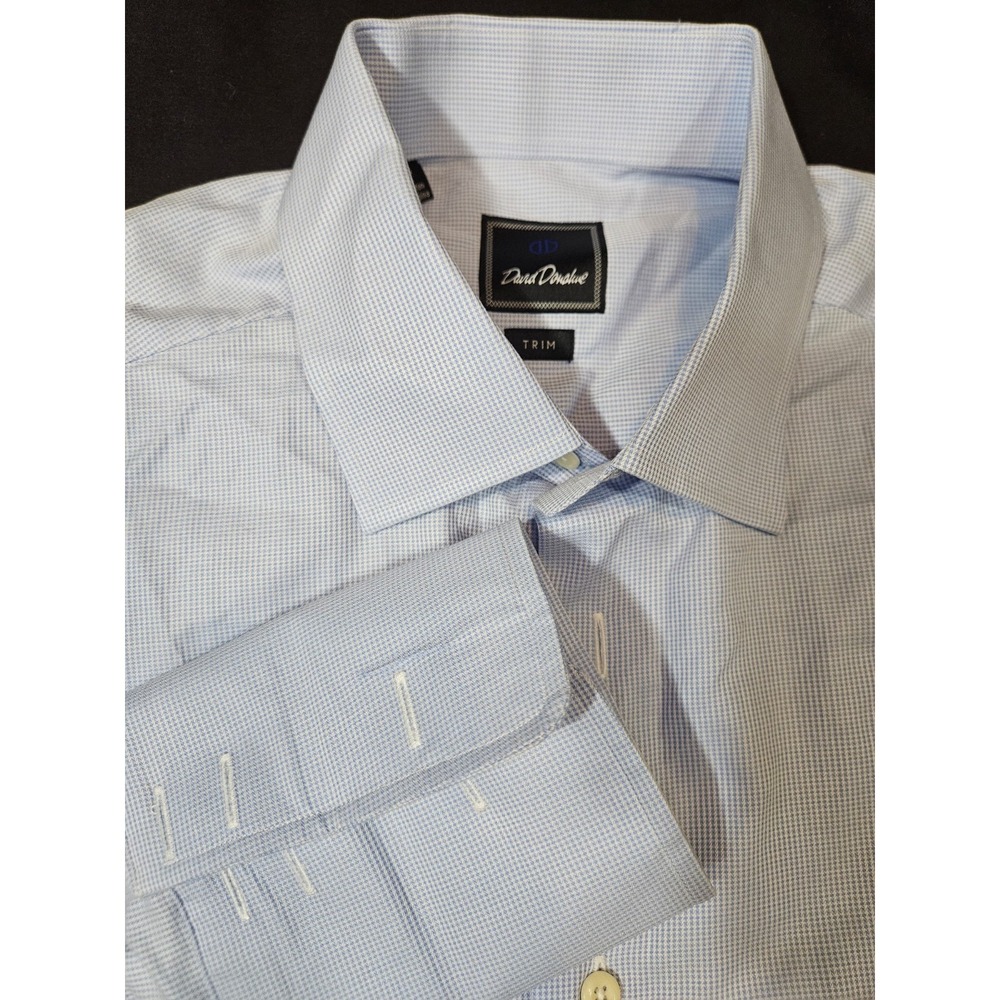 David Donahue Tuxedo Shirt 16.5 34/35 Men's Blue French Cuff Stud Holes